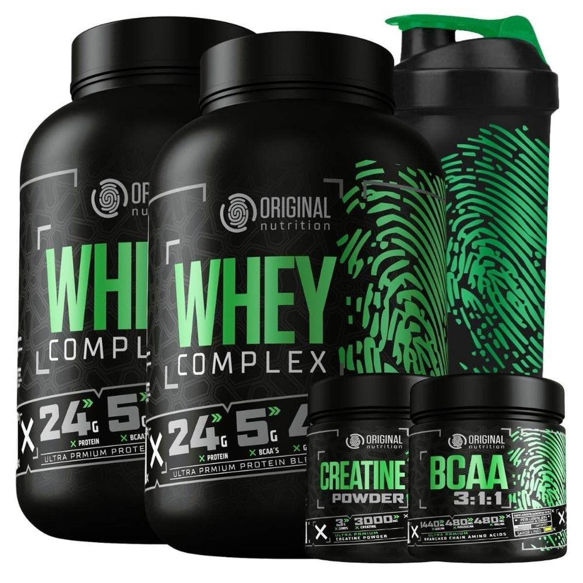 Kit 2X Whey Complex + Bcaa + Creatina + Shaker 600 ml Menor preço em Kit 2X Whey Complex + Bcaa + Creatina + Shaker 600 ml