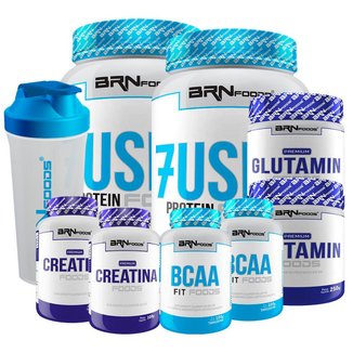 Kit 2x Whey Fusion  + 2x Bcaa + 2x Creatina + 2x Glutamina + Shaker - BRNFOODS