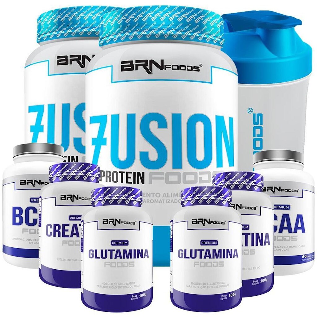 Kit 2x Whey Fusion + 2x Bcaa + 2x Creatina + 2x Glutamina + Shaker