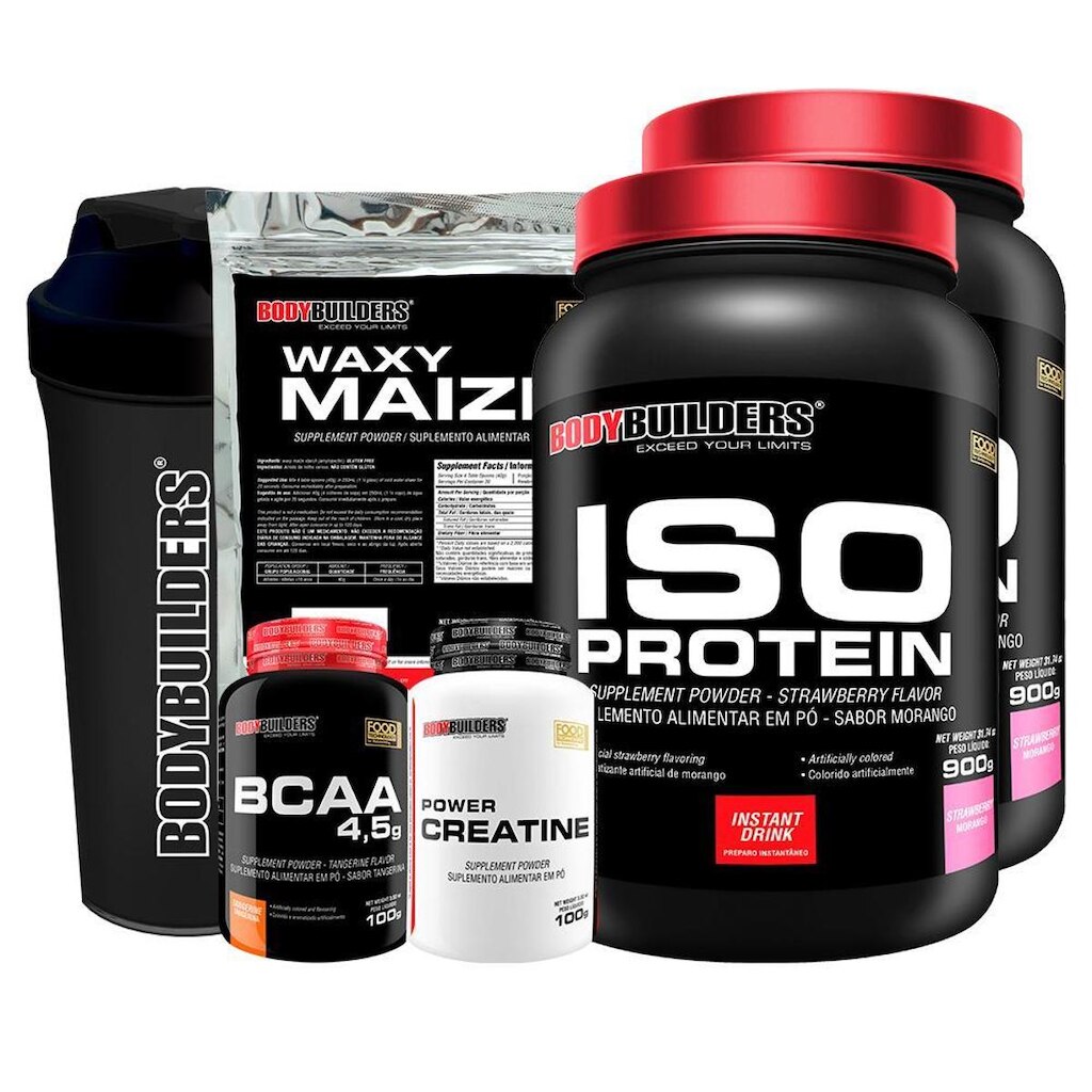 Kit 2x Whey Iso Protein 900g + BCAA 100g + Creatina 100g + Waxy Maize 800g + Coq - BB