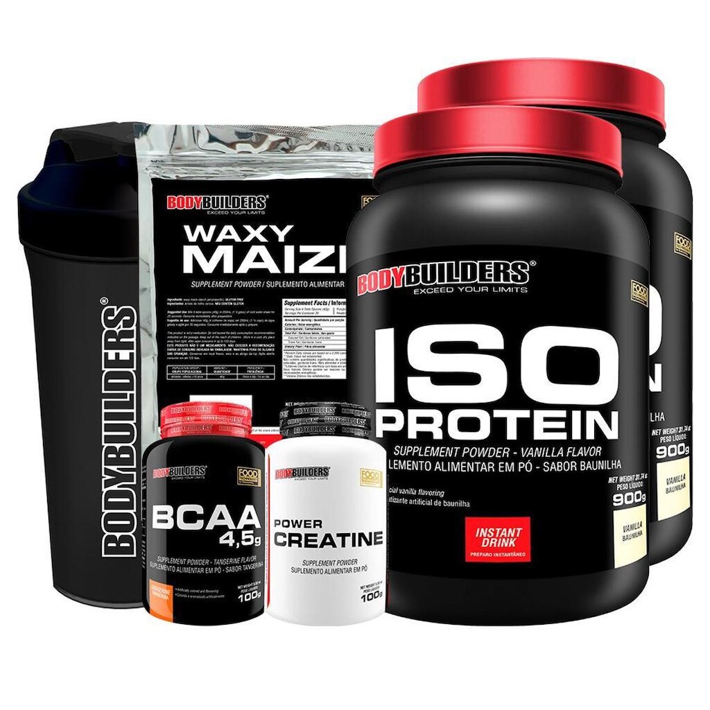 Kit 2x Whey Iso Protein 900g + BCAA 100g + Creatina 100g + Waxy Maize 800g + Coq - BB