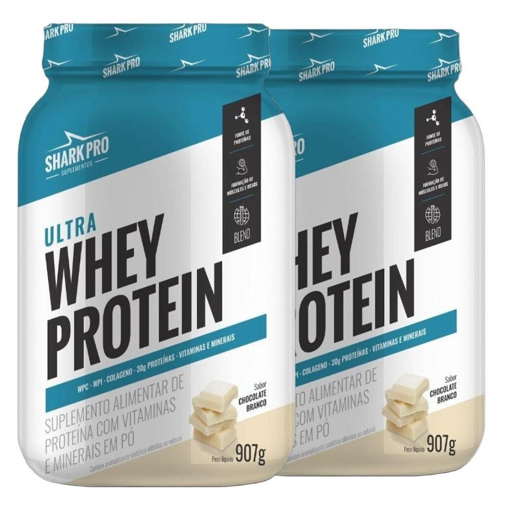 Kit 2x Whey Isolado Concentrado Chocolate Branco 907g Shark