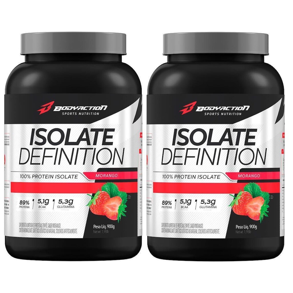 Kit 2X Whey Isolate Definition - 900g Morango - BodyAction