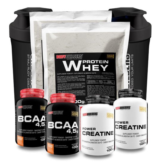 Kit 2x Whey Protein 500g + 2x BCAA 100g + 2x Creatina + 2x Coq - Bodybuilders - way/wey Menor preço em Kit 2x Whey Protein 500g + 2x BCAA 100g + 2x Creatina + 2x Coq - Bodybuilders - way/wey