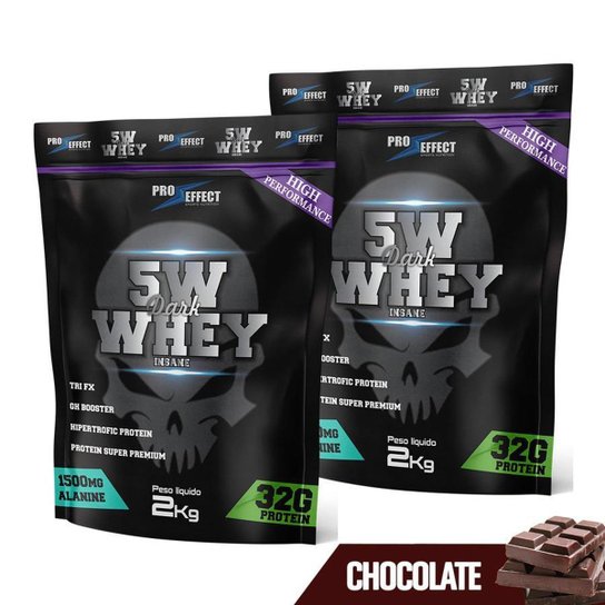 Kit 2X Whey Protein 5w Dark Insane 2Kg - Pro Effect Menor preço em Kit 2X Whey Protein 5w Dark Insane 2Kg - Pro Effect