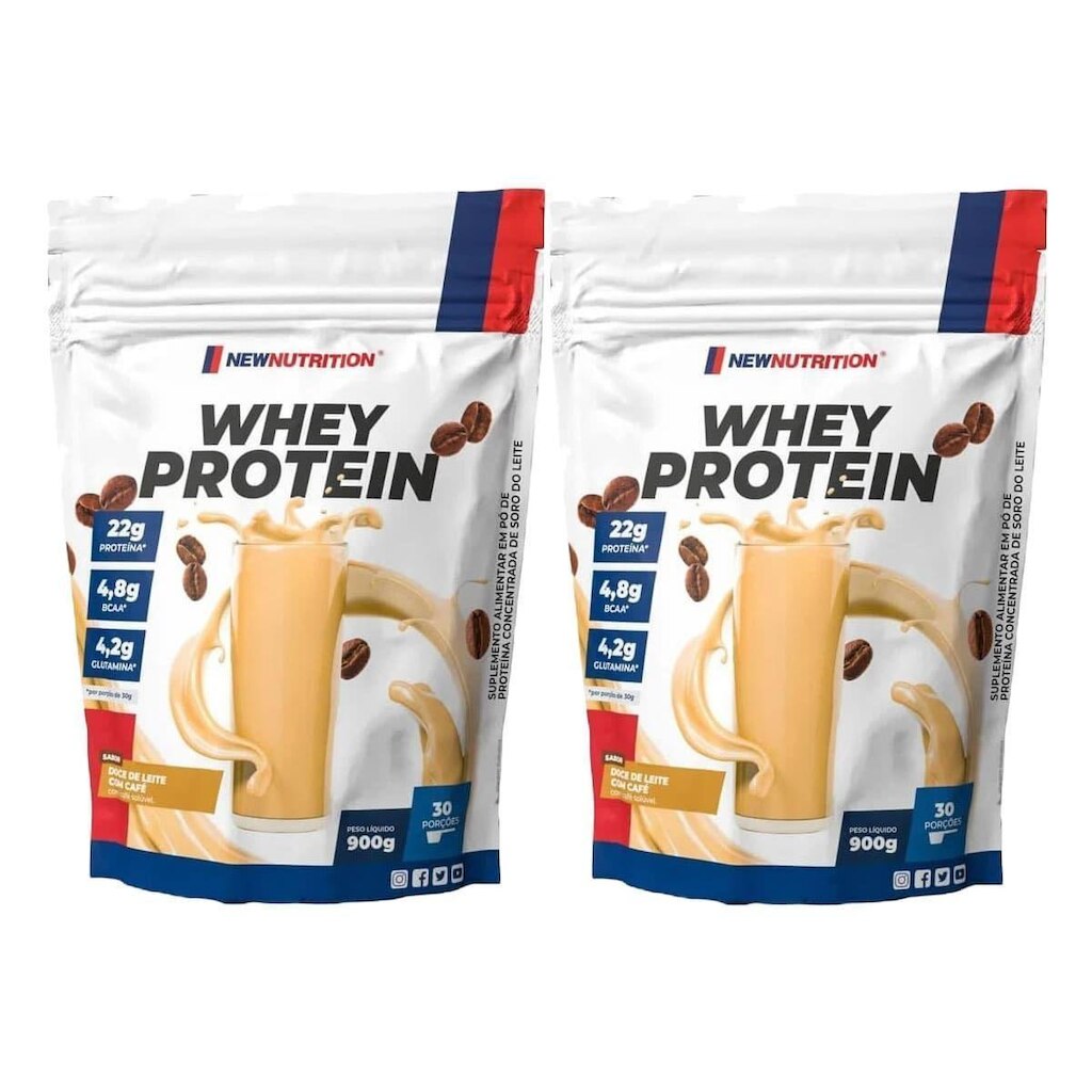 Kit 2X Whey Protein - 900g Refil Doce de Leite Com Cafe - NewNutrition