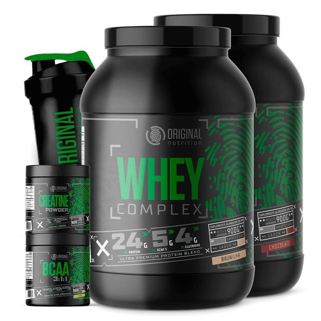 KIT 2x Whey Protein Complex 900g + BCAA 100g + Creatina 100g + Coqueteleira - Original Nutrition