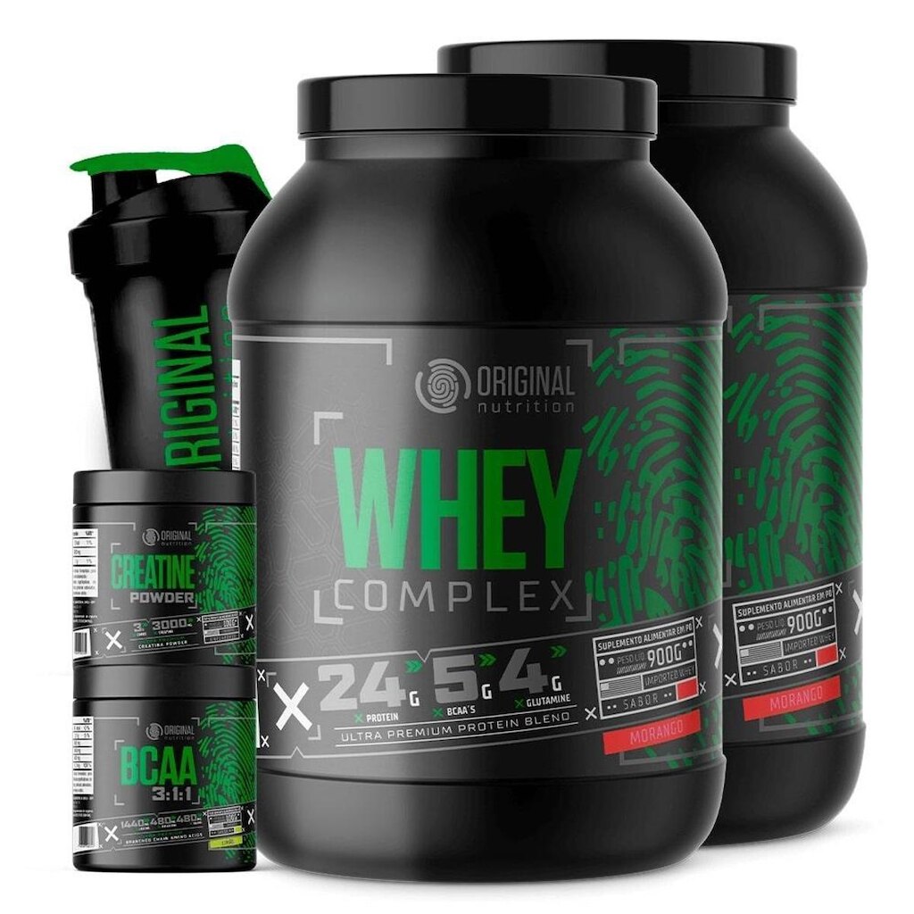 KIT 2x Whey Protein Complex 900g + BCAA 100g + Creatina 100g + Coqueteleira - Original Nutrition