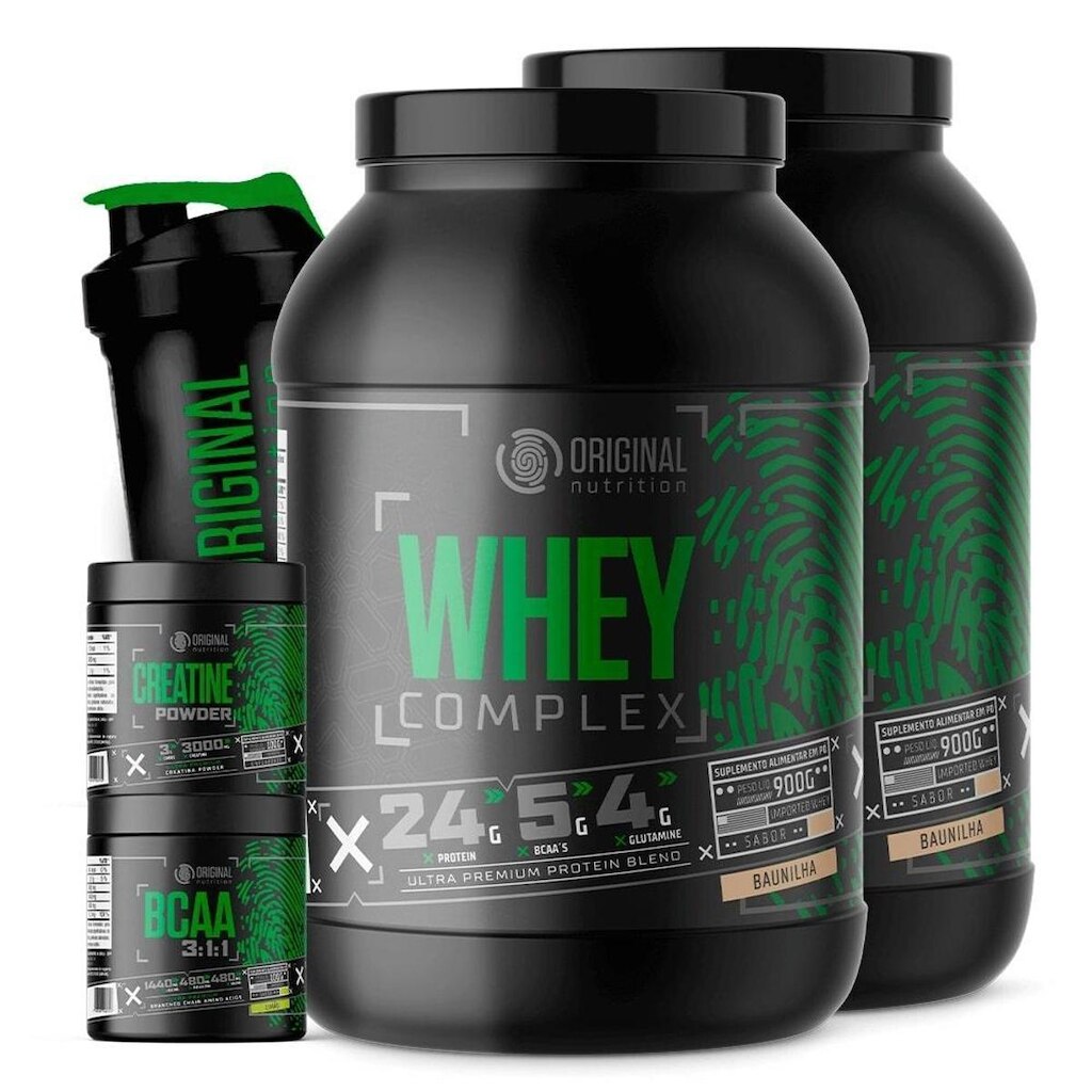 KIT 2x Whey Protein Complex 900g + BCAA 100g + Creatina 100g + Coqueteleira - Original Nutrition