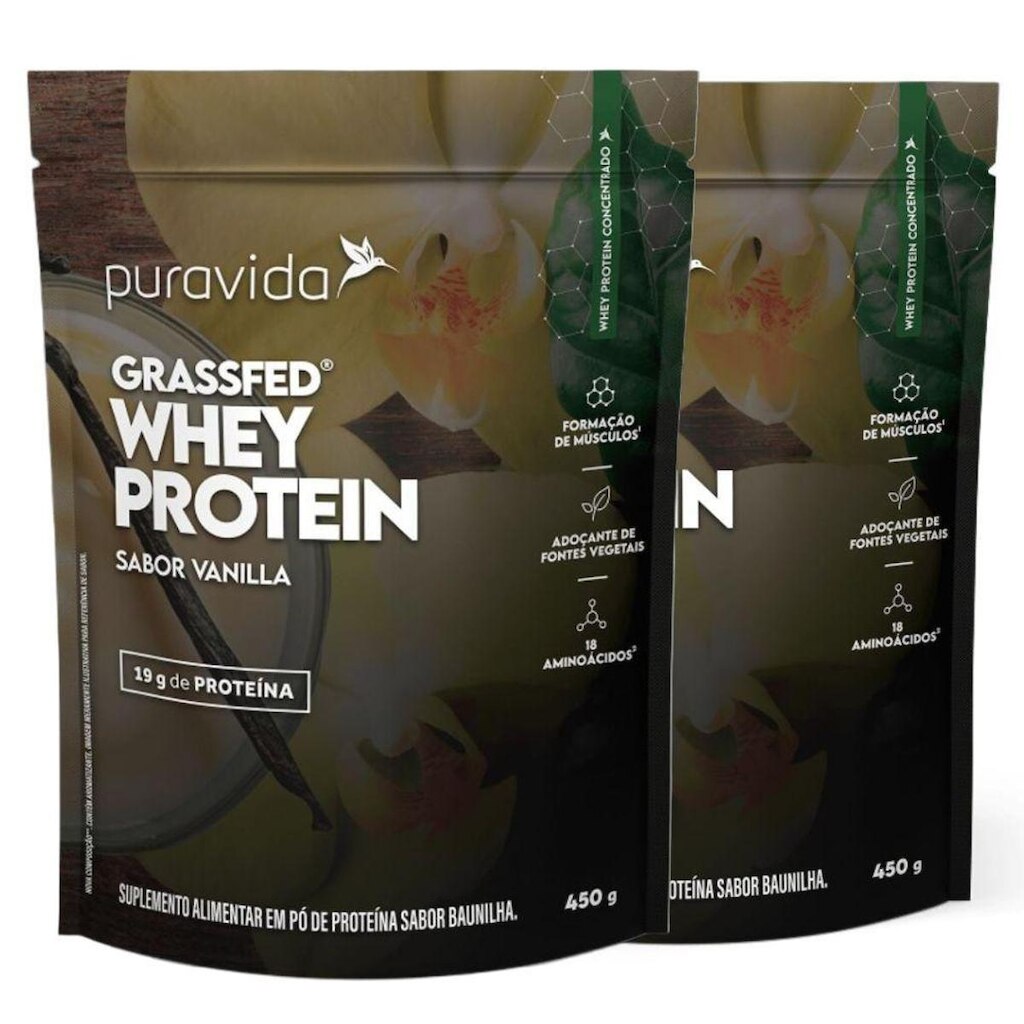 Kit 2x Whey Protein Concentrado Baunilha 450g - PuraVida