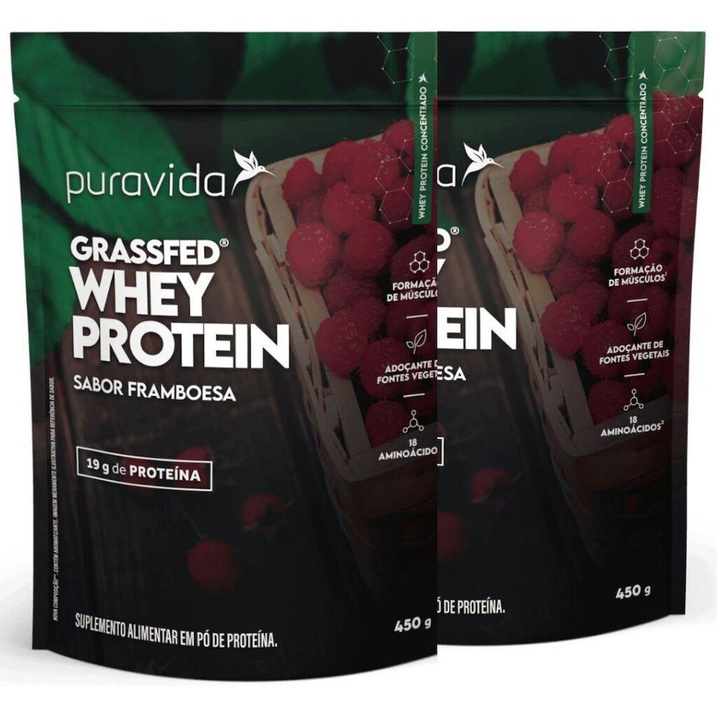 Kit 2x Whey Protein Concentrado Framboesa 450g - PuraVida