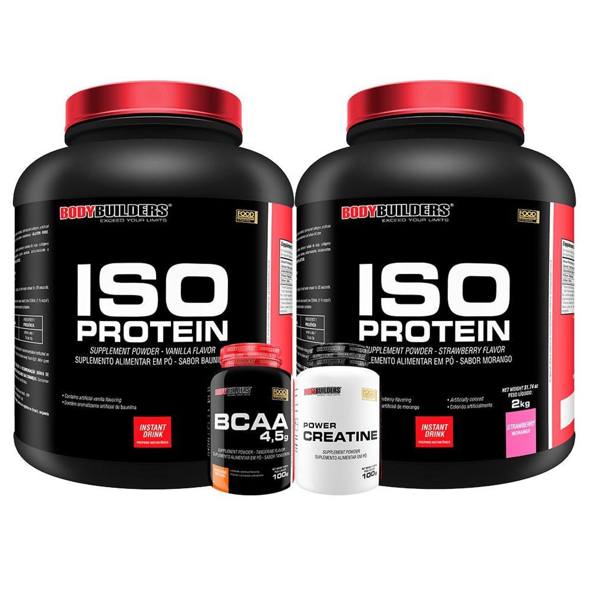 KIT 2x Whey Protein Iso Protein 2kg + Creatina 100g + BCAA 100g - Bodybuilders Menor preço em KIT 2x Whey Protein Iso Protein 2kg + Creatina 100g + BCAA 100g - Bodybuilders