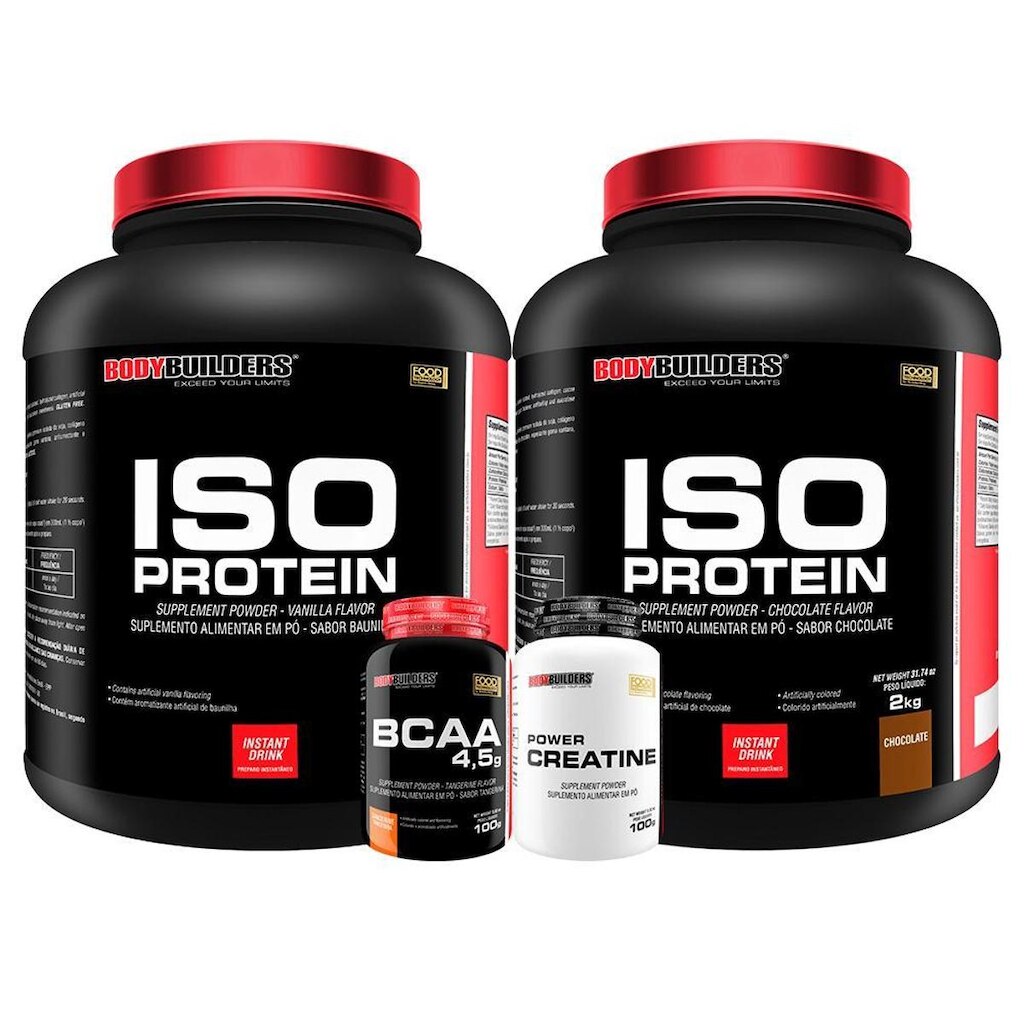 KIT 2x Whey Protein Iso Protein 2kg + Creatina 100g + BCAA 100g - Bodybuilders