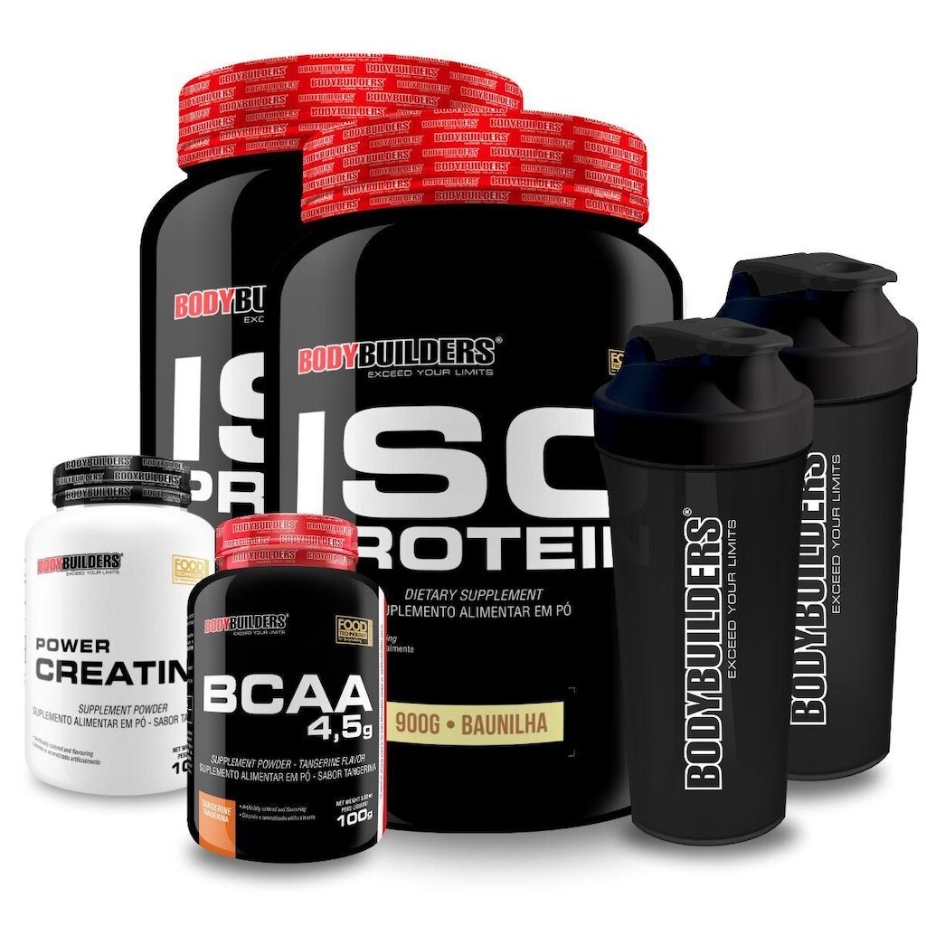 KIT 2x Whey Protein Iso Protein 900g + 2x BCAA 100g + 2x Creatina + 2x Coq - Bodybuilders