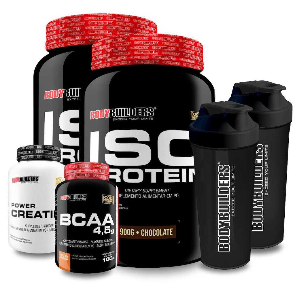 KIT 2x Whey Protein Iso Protein 900g + 2x BCAA 100g + 2x Creatina + 2x Coq - Bodybuilders