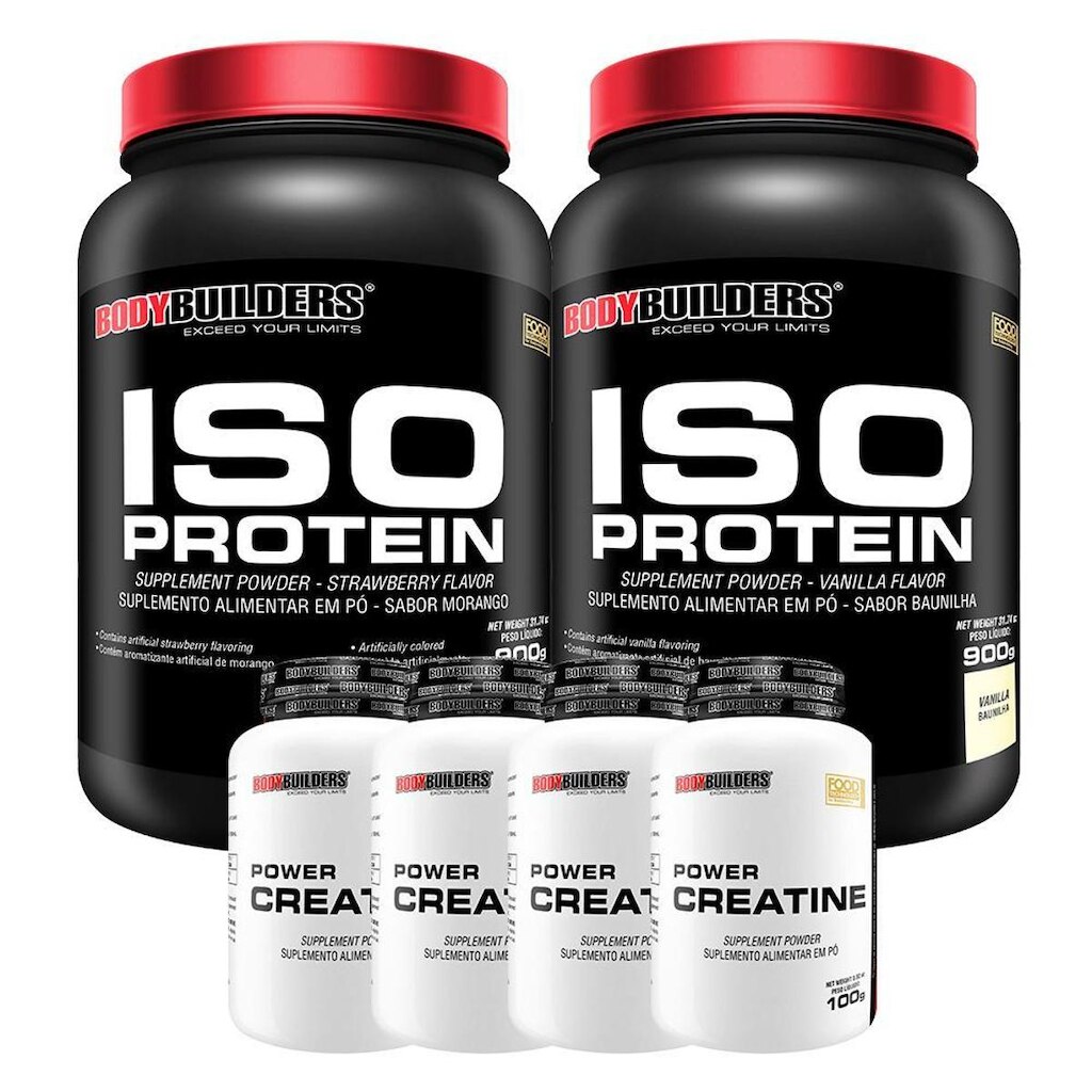 KIT 2x  Whey Protein Iso Protein 900g + 4x Creatine + Coqueteleira – Bodybuilders