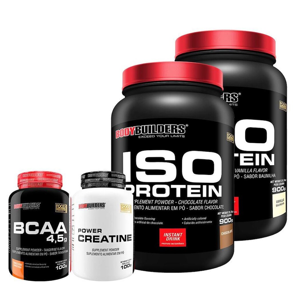 KIT 2x Whey Protein Iso Protein 900g + BCAA 100g + Creatina 100g - Bodybuilders