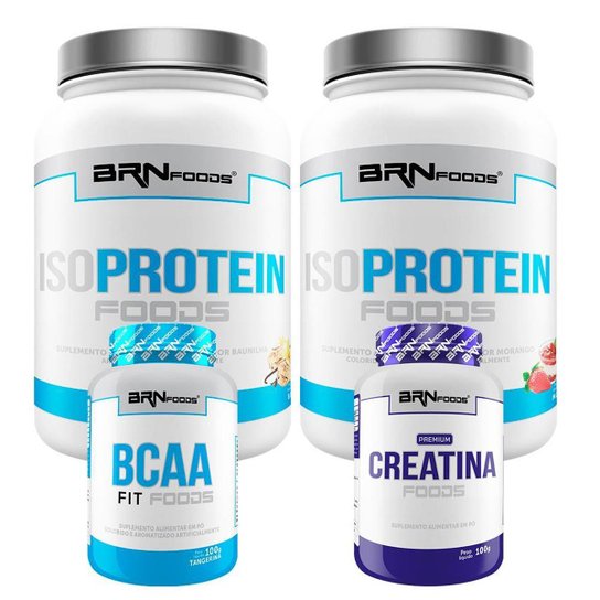 KIT 2x Whey Protein Iso Protein 900g + BCAA Fit Foods 100g + Creatina 100g - BRN FOODS Menor preço em KIT 2x Whey Protein Iso Protein 900g + BCAA Fit Foods 100g + Creatina 100g - BRN FOODS