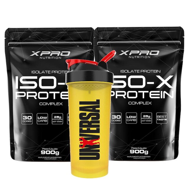 Kit 2x Whey Protein Iso - X Complex 900g - XPRO Nutrition + Coqueteleira 600ml - Universal