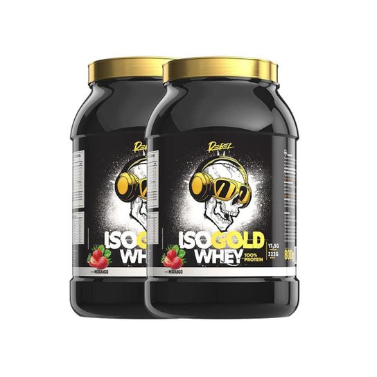 Kit 2x Whey Protein Isolado Gold Caveira 800g - Rebel Nutrition Menor preço em Kit 2x Whey Protein Isolado Gold Caveira 800g - Rebel Nutrition