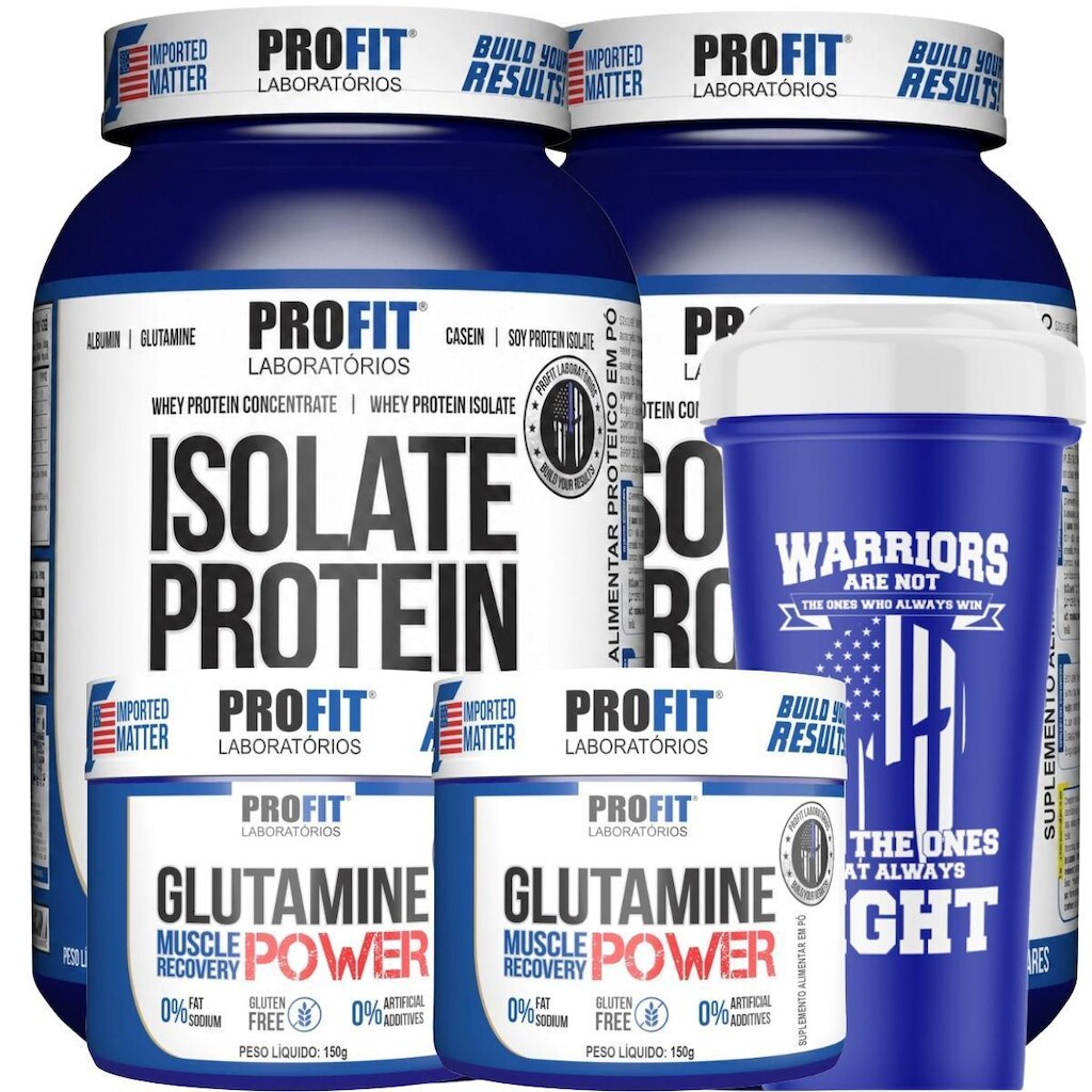 Kit 2x Whey Protein Isolate 900g l 2x Glutamina 150g Power l Coqueteleira l Profit