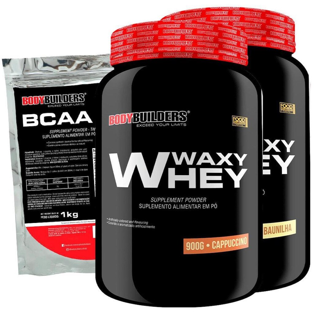 KIT - 2x  Whey Protein Waxy Whey 2kg + BCAA 1kg - BodyBuilders