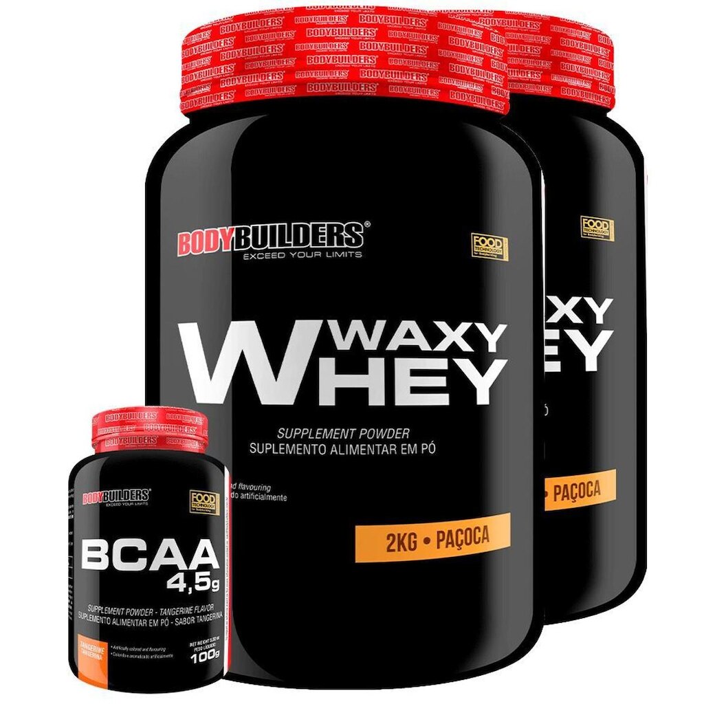 KIT - 2x  Whey Protein Waxy Whey 2kg + BCAA 1kg - BodyBuilders