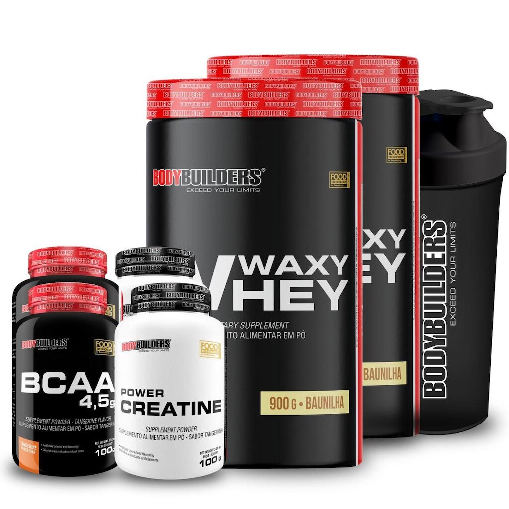 Kit 2x Whey Protein Waxy Whey 900g + 2x BCAA 100g + 2x Creatina 100g + Coq - Bodybuilders