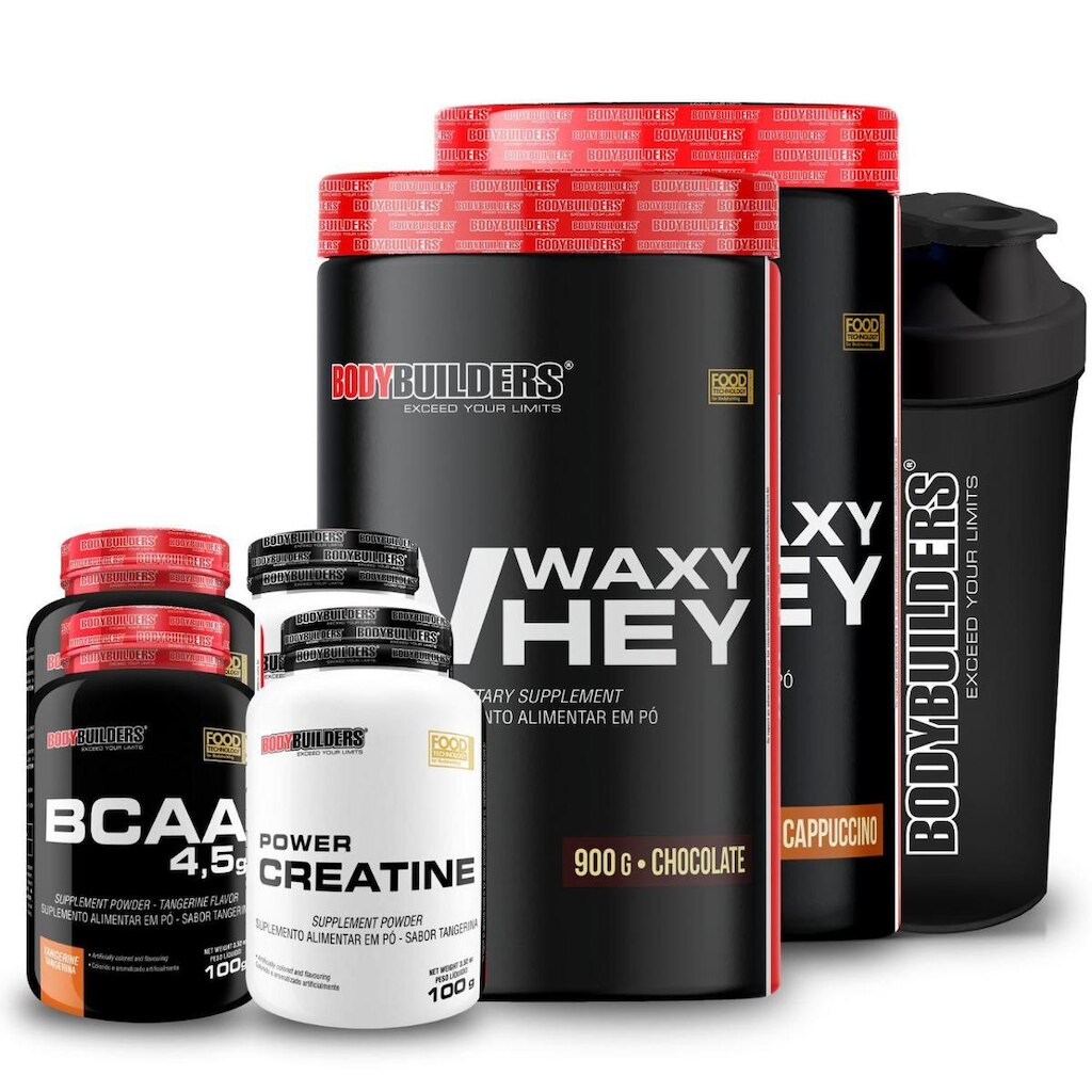 Kit 2x Whey Protein Waxy Whey 900g + 2x BCAA 100g + 2x Creatina 100g + Coq - Bodybuilders