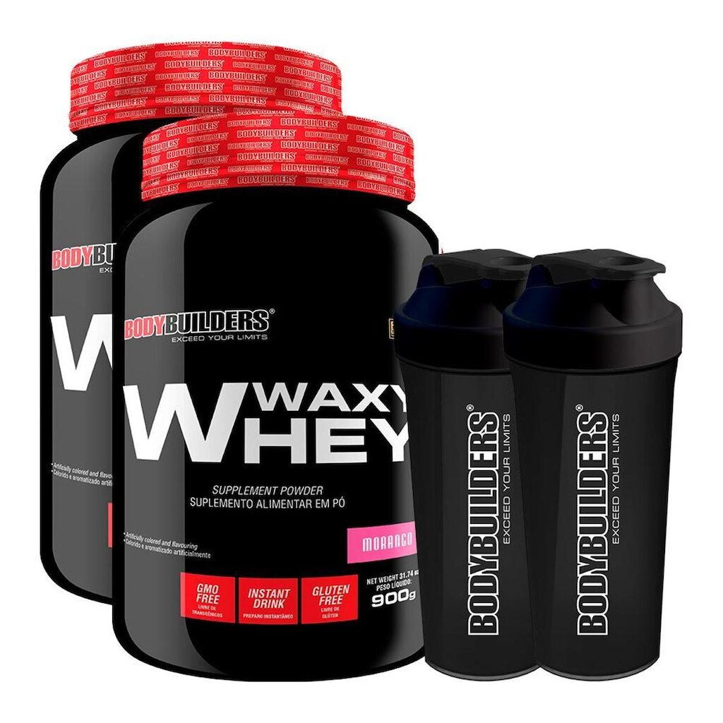 KIT - 2x Whey Protein Waxy Whey 900g + 2x Coqueteleira - Bodybuilders