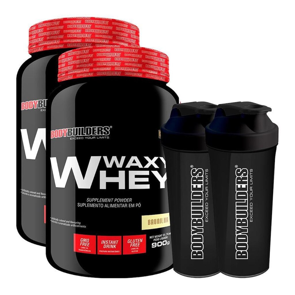KIT - 2x Whey Protein Waxy Whey 900g + 2x Coqueteleira - Bodybuilders