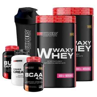 KIT -2x Whey Protein Waxy Whey +BCAA 100g + Creatina 100g +Cafeína 60 cáps + Coqueteleira-BB