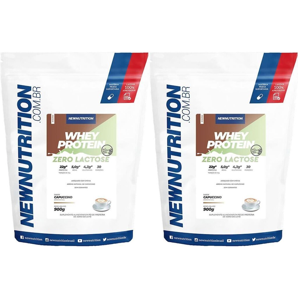 Kit 2X Whey Protein Zero Lactose All Natural - 900g Refil Cappuccino - NewNutrition