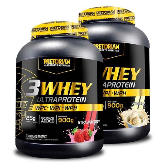 Kit 2x Whey Ultra Protein 3W 900g - Pretorian Menor preço em Kit 2x Whey Ultra Protein 3W 900g - Pretorian