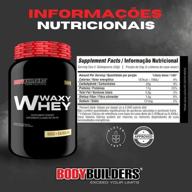 Kit 2x Whey Waxy Whey 900g+ BCAA 100g+ Creatina 100g+ Waxy Maize 800g+ Coq- Bodybuilders