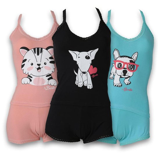 KIT 3 BABY DOLL ALGODÃO PETS - Preto Menor preço em KIT 3 BABY DOLL ALGODÃO PETS - Preto