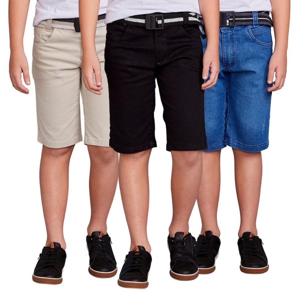 Kit 3 Bermuda Infantil Menino Jeans e Sarja