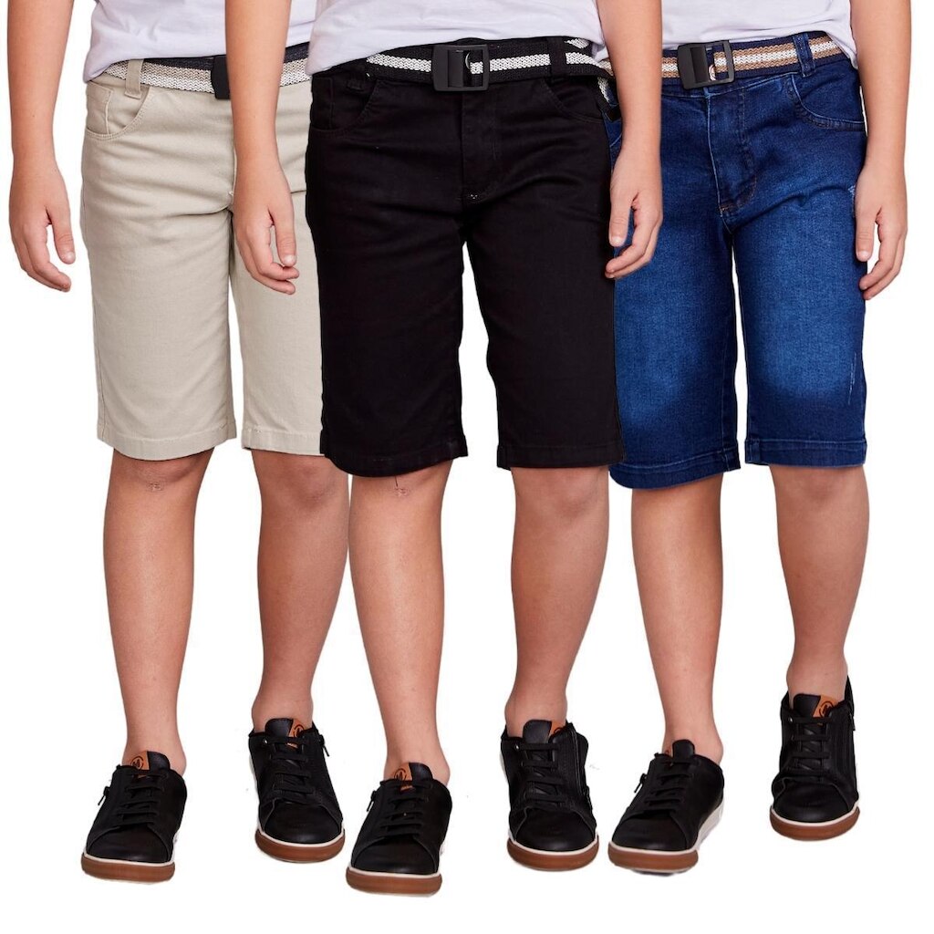 Kit 3 Bermuda Infantil Menino Jeans e Sarja
