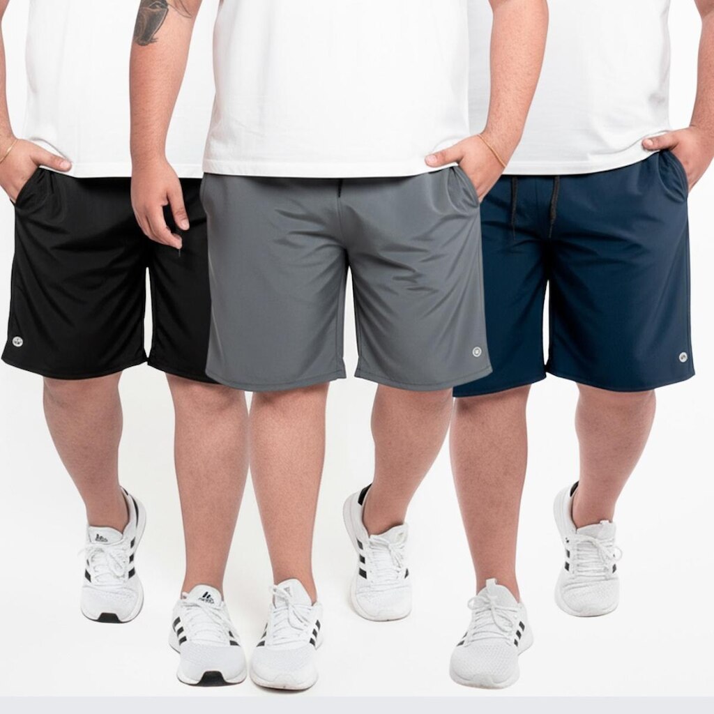 Kit 3 Bermuda Plus Size Masculina Short Esportivo Tactel Premium com Elastano