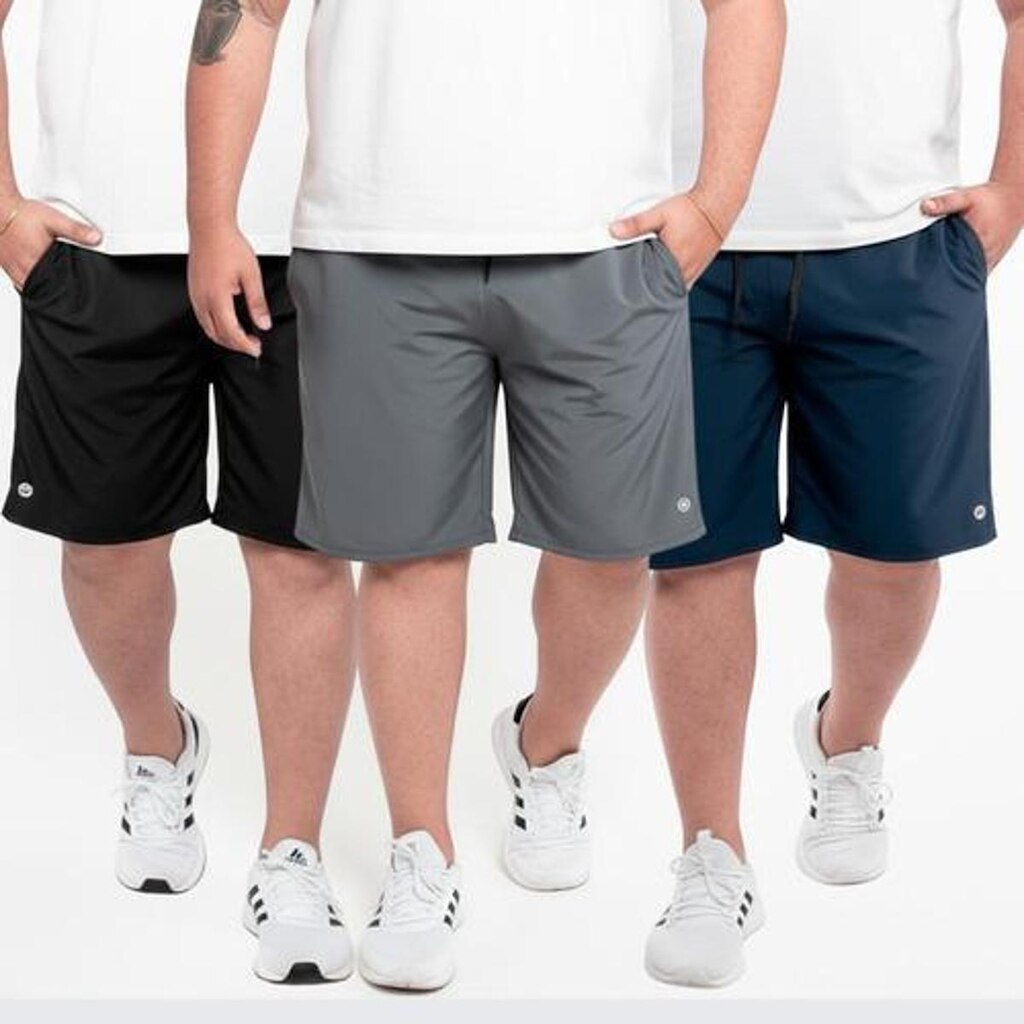 Kit 3 Bermuda Plus Tactel Elastano Confortável Casual Treino