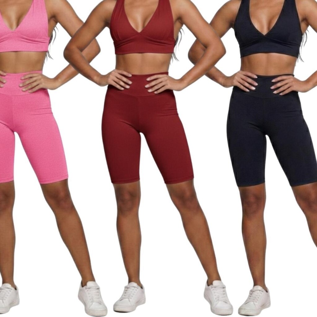 KIT 3 Bermudão Suplex Liso Serra e Mar Modas Roupa para Academia Treino Moda Fitness Musculação