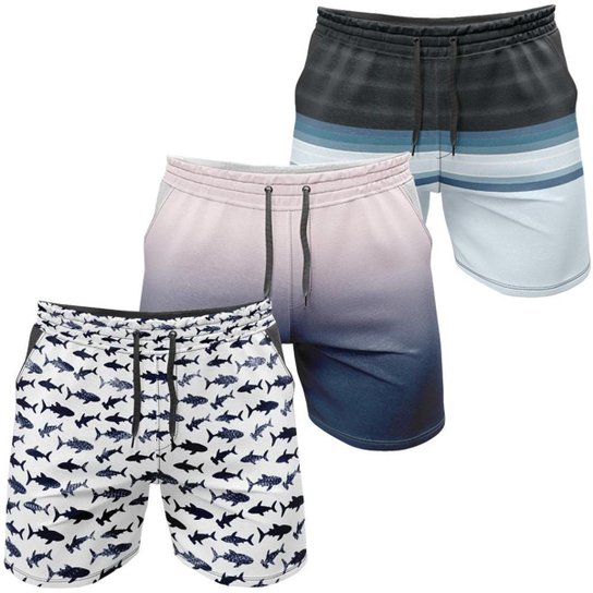Kit 3 Bermudas Água Canal Surf Beach - Preto Menor preço em Kit 3 Bermudas Água Canal Surf Beach - Preto