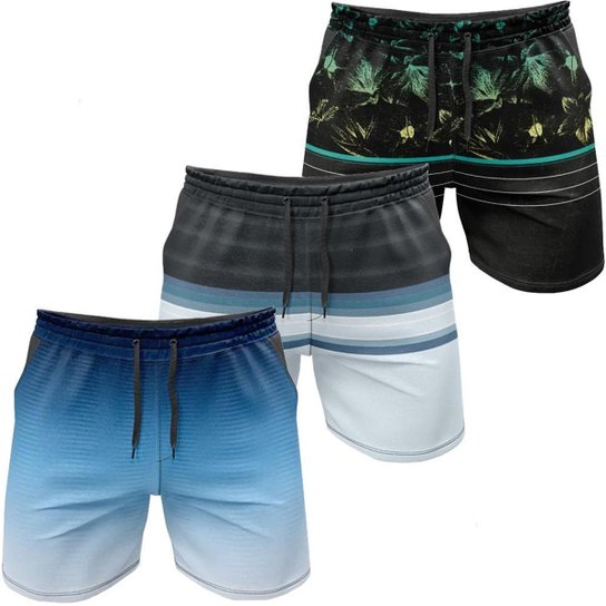 Kit 3 Bermudas Água Masculina Canal Surf Beach - Azul Menor preço em Kit 3 Bermudas Água Masculina Canal Surf Beach - Azul