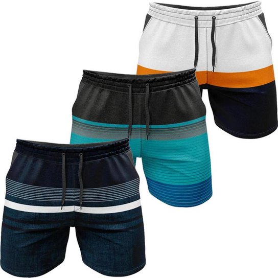 Kit 3 Bermudas Água Masculina Canal Surf Cnl - Azul Menor preço em Kit 3 Bermudas Água Masculina Canal Surf Cnl - Azul