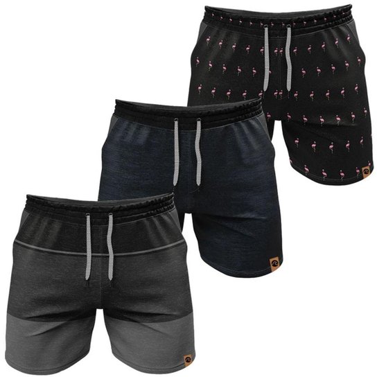 Kit 3 Bermudas Água Masculina Canal Surf Preto - Preto Menor preço em Kit 3 Bermudas Água Masculina Canal Surf Preto - Preto