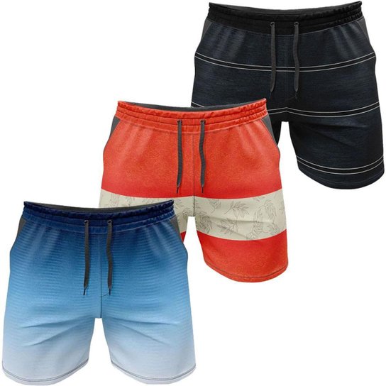 Kit 3 Bermudas Água Masculina Canal Surf - Preto Menor preço em Kit 3 Bermudas Água Masculina Canal Surf - Preto