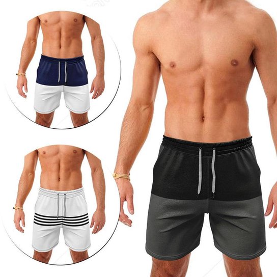 Kit 3 Bermudas Água Masculina Tactel Canal Surf Praia Casual - Preto Menor preço em Kit 3 Bermudas Água Masculina Tactel Canal Surf Praia Casual - Preto