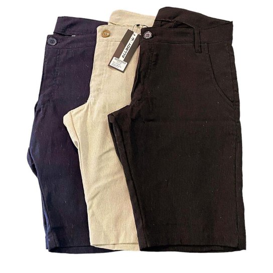 Kit 3 Bermudas de Sarja Masculina - Preto+Bege Menor preço em Kit 3 Bermudas de Sarja Masculina - Preto+Bege