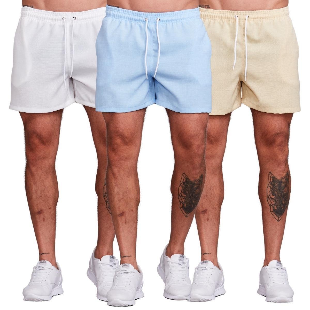 Kit 3 Bermudas Linho Masculina Curta Menor preço em Kit 3 Bermudas Linho Masculina Curta