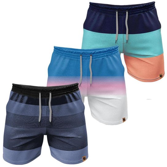 Kit 3 Bermudas Masculina Shorts Canal Surf Estampada - Preto Menor preço em Kit 3 Bermudas Masculina Shorts Canal Surf Estampada - Preto